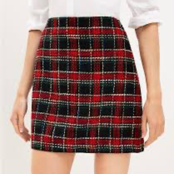 LOFT Plaid Textured Tweed Mini Shift Skirt - Picture 1 of 9